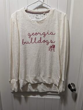Pressbox NCAA Georgia Bulldogs Ivory Long-Sleeve Crewneck Sweatshirt Women's S